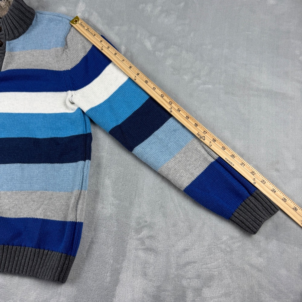 Lands End Boys Blue White Knit Sweater Sherpa Lined Collar Button Neck XL 18-20 - Picture 7 of 14